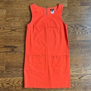 J. Crew Orange-Red Sleeveless Shift Dress with Front Pockets